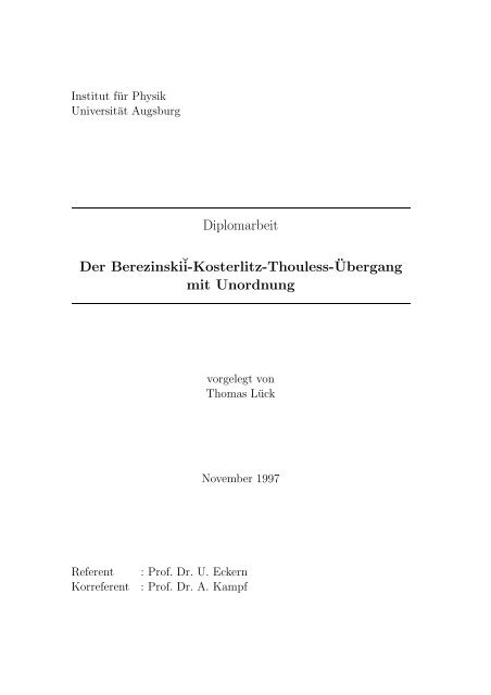 Diplomarbeit Der Berezinski˘i-Kosterlitz-Thouless - Institut für Physik ...