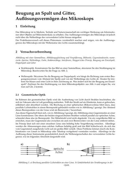 Beugung an Spalt und Gitter, AuflÃ¶sungsvermÃ¶gen des Mikroskops