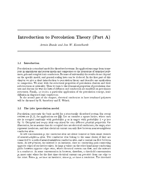 Introduction To Percolation Theory Part A Armin Bunde And Jan W