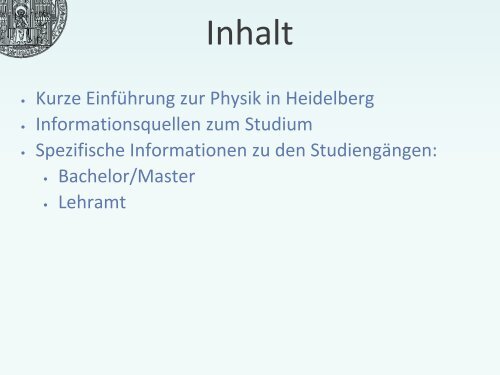 Das Physikstudium An der UniversitÃ¤t Heidelberg - FakultÃ¤t fÃ¼r ...