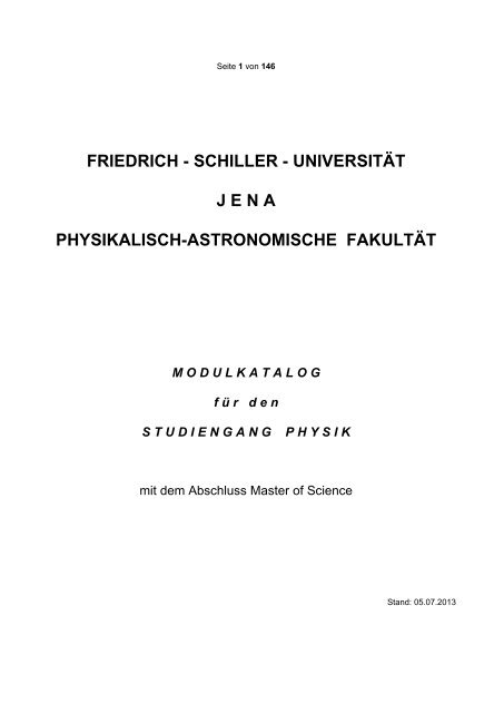 Modulkatalog - Die Physikalisch-Astronomische FakultÃ¤t - Friedrich ...