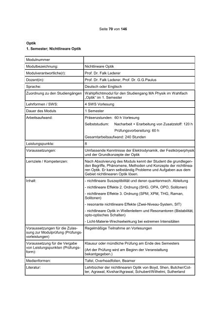 Modulkatalog - Die Physikalisch-Astronomische FakultÃ¤t - Friedrich ...