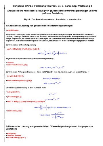 Skript zur MAPLE-Vorlesung von Prof. Dr. B. Schrempp: Vorlesung 8