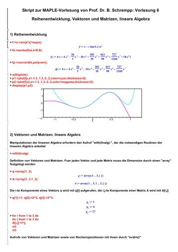 Skript zur MAPLE-Vorlesung von Prof. Dr. B. Schrempp: Vorlesung 6 ...