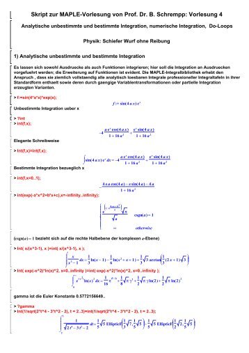 Skript zur MAPLE-Vorlesung von Prof. Dr. B. Schrempp: Vorlesung 4