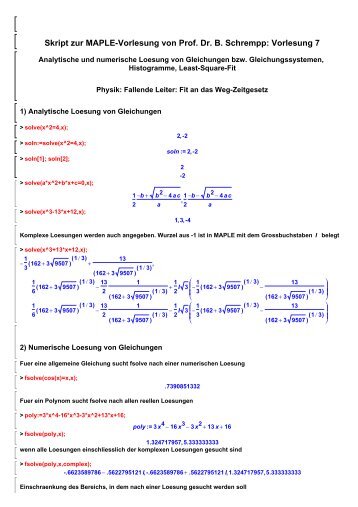 Skript zur MAPLE-Vorlesung von Prof. Dr. B. Schrempp: Vorlesung 7