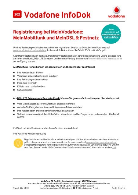 Infodok 202 Registrierung Bei Meinvodafone Meinmobilfunk Und