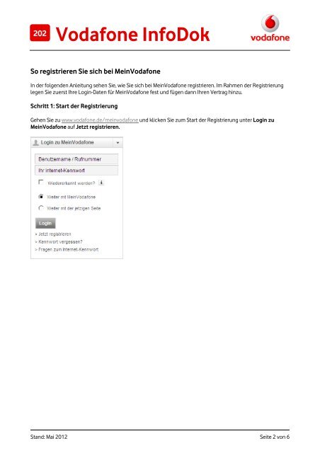 Infodok 202: Registrierung bei Meinvodafone: Meinmobilfunk und ...