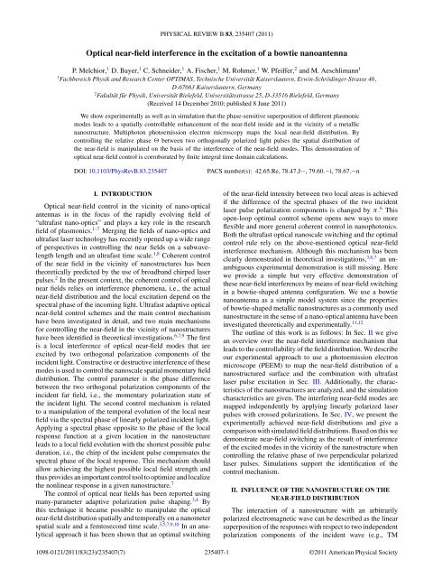 Optical near-field interference in the excitation of a bowtie ...