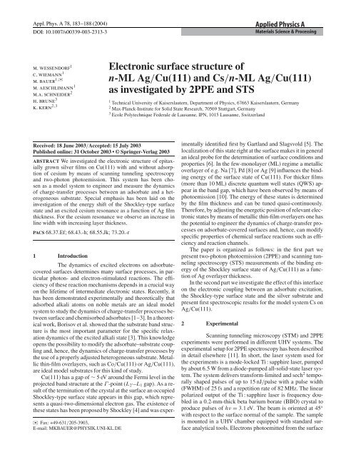 Electronic surface structure of n-ML Ag/Cu(111) - Max Planck Institut ...