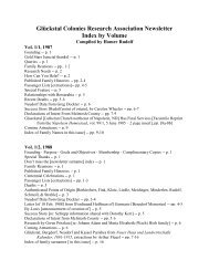 Glückstal Colonies Research Association Newsletter Index by Volume