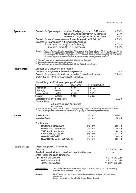Preisaushang 19 02 10 Bei Der Degussa Bank
