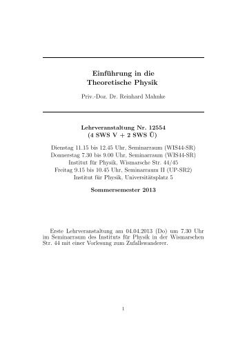 EinfÃ¼hrung in die Theoretische Physik - Institut fÃ¼r Physik