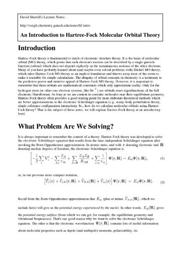 An Introduction to Hartree-Fock Molecular Orbital Theory