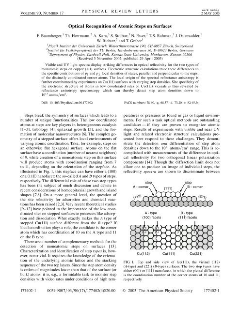 Phys. Rev. Lett. 90, 177402 - Physik-Institut