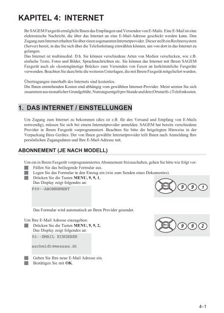 SAGEM FAX NAVIGATOR INTERNET 900er Serie - Fax-Anleitung.de