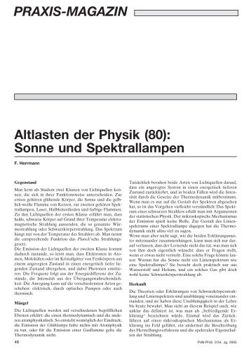 PRAXIS-MAGAZIN Altlasten der Physik (80): Sonne und ...