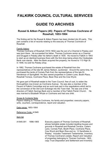 FALKIRK COUNCIL CULTURAL SERVICES GUIDE TO ARCHIVES