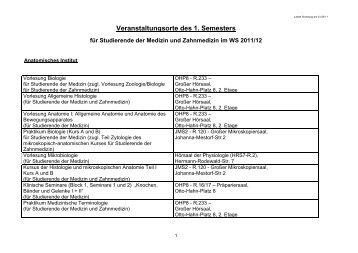 Veranstaltungsorte im 1. Semester