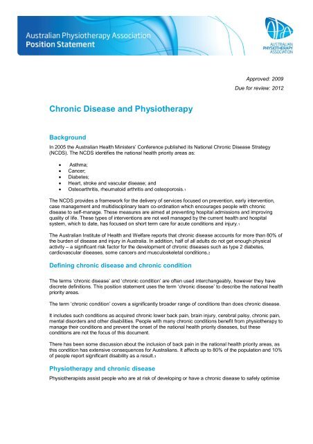 Chronic Disease and Physiotherapy - Australian Physiotherapy ...