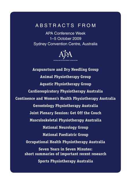 2009 APA Conference Week Abstracts - Australian Physiotherapy ...