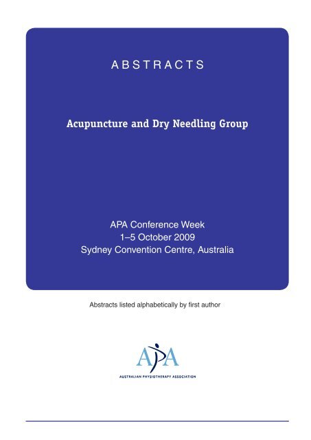 2009 APA Conference Week Abstracts - Australian Physiotherapy ...