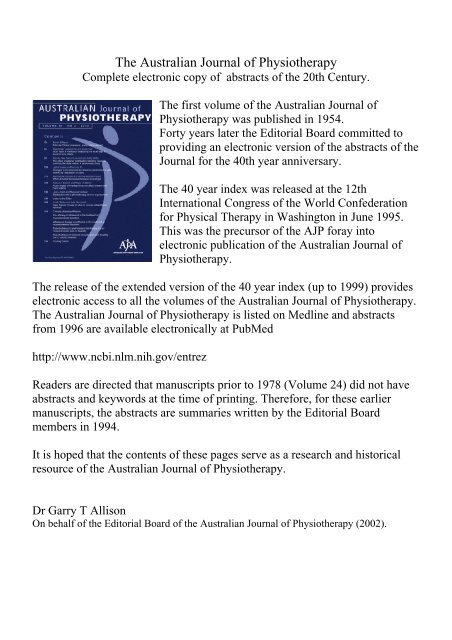 isolation Dårlig faktor Walter Cunningham The Australian Journal of Physiotherapy