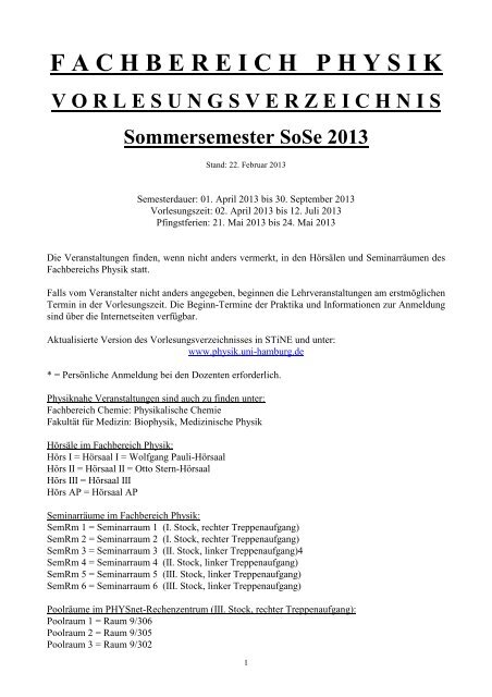 Vorlesungsverzeichnis Pdf Fachbereich Physik Universita T