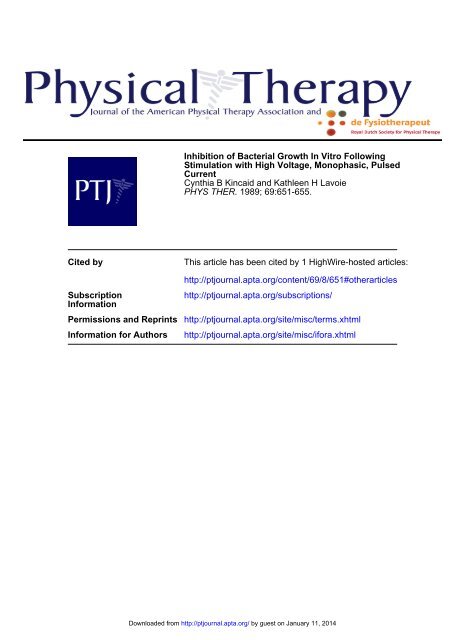 Inhibition of Bacterial Growth In Vitro Following ... - Physical Therapy