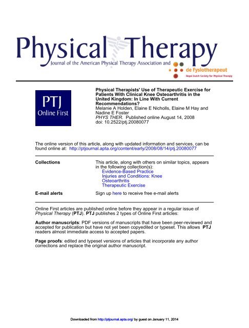 Physical Therapists' Use of Therapeutic Exercise for Patients With ...