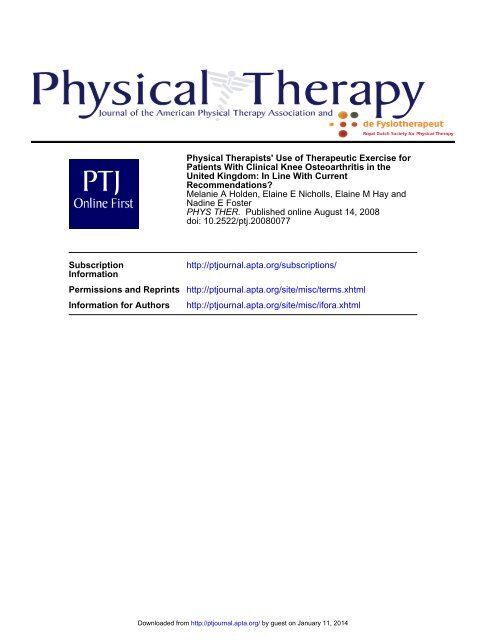 Physical Therapists' Use of Therapeutic Exercise for Patients With ...