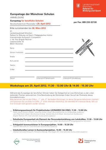 Workshops am 25. April 2012, 11.30 - 13.00 Uhr & 14.00 - 15.30 Uhr ...