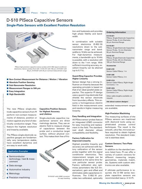 D-510 Single-Probe Capacitive Nanometrology Gauge - PI (Physik ...