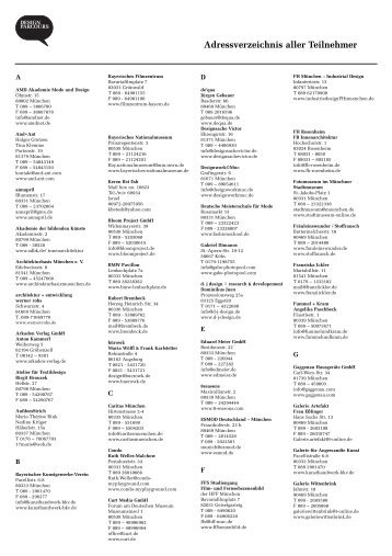 Adressverzeichnis aller Teilnehmer - Designparcours