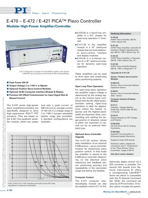 High Power Piezo Driver E470, E471, E472 / E421 - PI (Physik ...