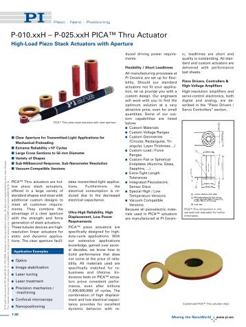 Tubular Piezo Actuator, Stacked, High Force, Fast Response ...