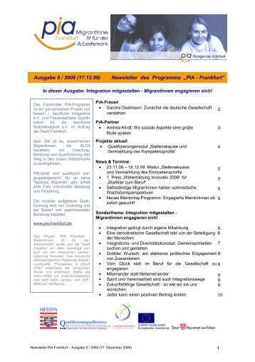 Ausgabe 5 / 2009 (17.12.09) Newsletter des ... - Mit PiA Frankfurt