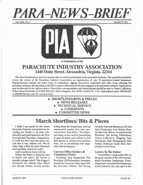 The PlAProducts - Parachute Industry Association