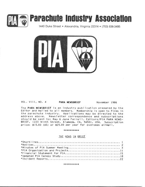 Paracnuh hduslry l$s0clallon - Parachute Industry Association