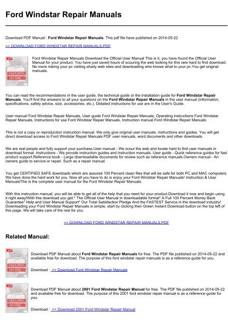 Ford Windstar Repair Manuals