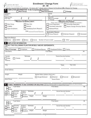 Coventry Enrollment/Change Form (20-99 emp.)