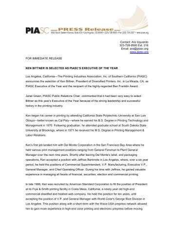 ken bittner is selected as piasc's executive of the year - Printing ...