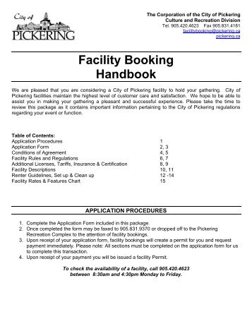 Facility Booking Handbook - City of Pickering