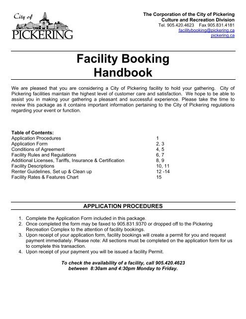 Facility Booking Handbook - City of Pickering