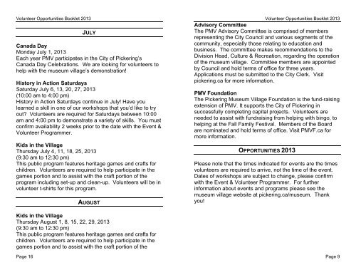 Volunteer Opportunities Booklet 2013 - City of Pickering