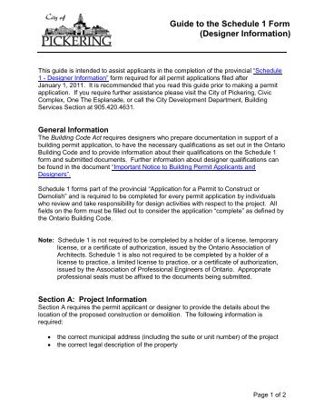 Guide to the Schedule 1 Form (Designer ... - City of Pickering