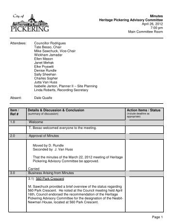 Heritage Pickering Advisory Committee Minutes ... - City of Pickering