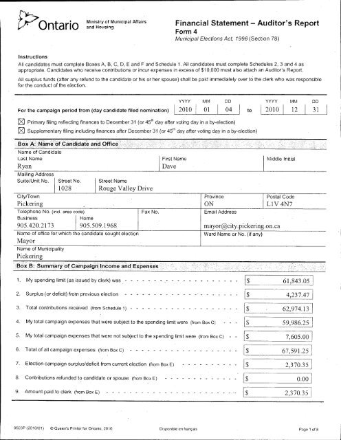 Auditor's Report - City of Pickering