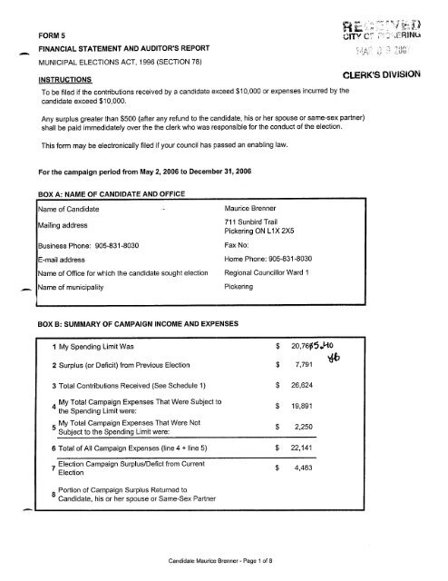 2006 Financial Statements - City of Pickering
