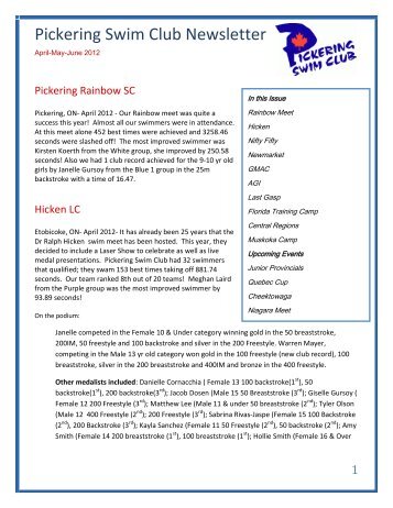 April/May/June 2012 Newsletter - Pickering Swim Club